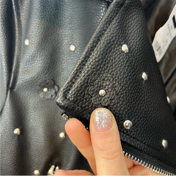 Azalea Wang NWT black studded floral faux leather jacket S - Picture 6 of 12